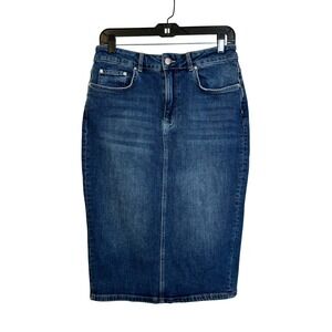 Pilcro Denim Pencil Skirt Size 6 Blue Medium Wash Stretch Back Slit Five Pockets